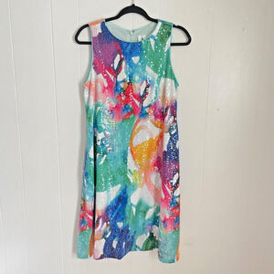 Sequin Party Dress Watercolor Print Sleeveless Size 6 Colorful A-Line Wedding Gu